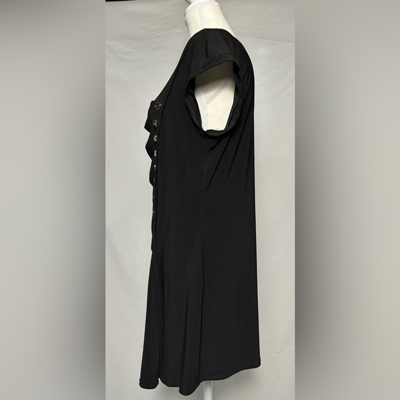 FRANK LYMAN Vintage Black Ruched Button Workwear Office Short Sleeve Size 14 - Picture 2 of 6